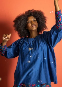 Gudrun Sjödén Blus i bomull/siden Indigoblå Fashion