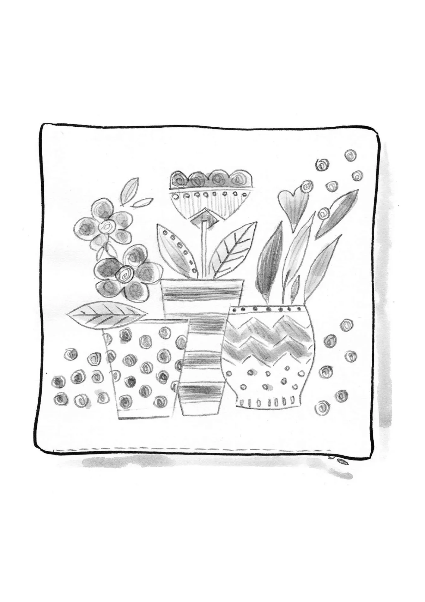 Gudrun Sjödén Broderat kuddfodral "Flower pots" i ekologisk bomull Mörkaskgrå Online