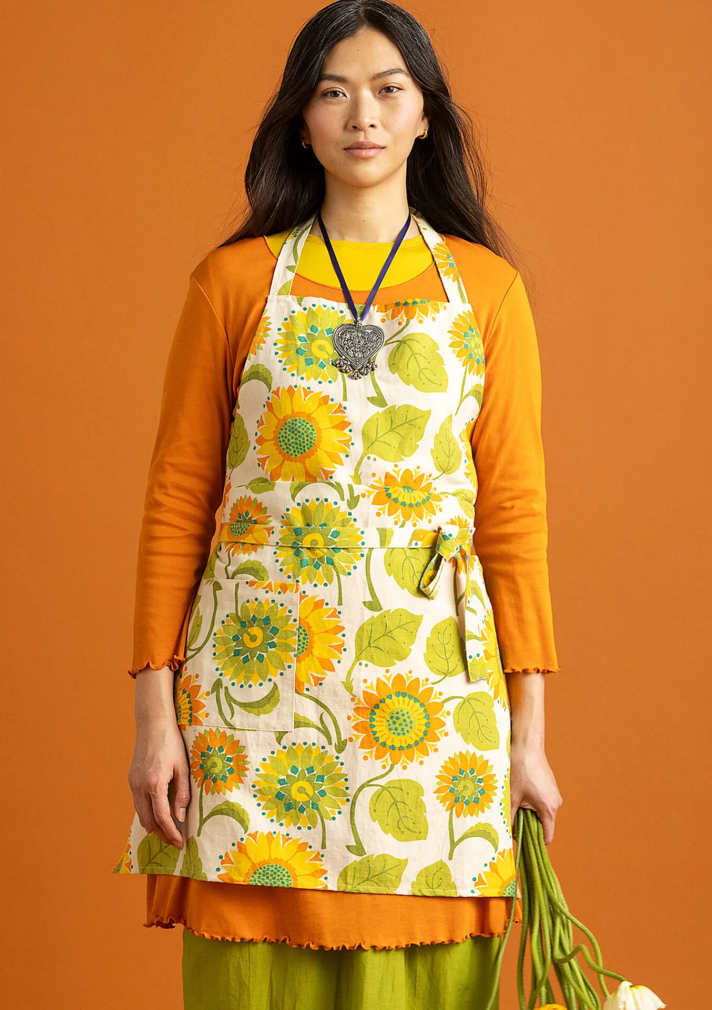 Gudrun Sjödén Förkläde "Sunflower" i ekologisk bomull/ lin Ljussand Outlet