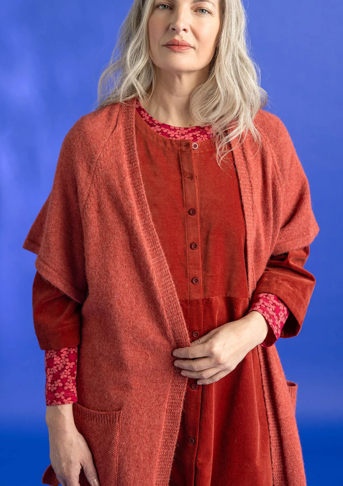 Gudrun Sjödén Långkofta i alpackamix Fikon/melange Sale