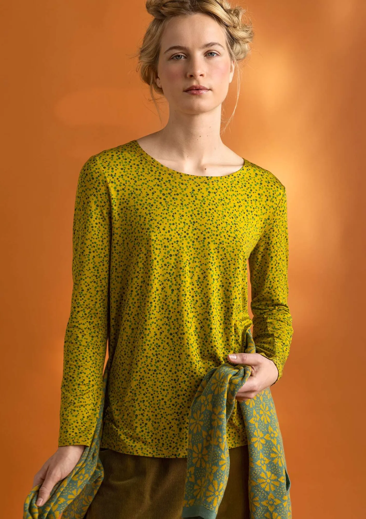 Gudrun Sjödén Trikåtop "Helga" i lyocell/elastan Olivolja/mönstrad Discount