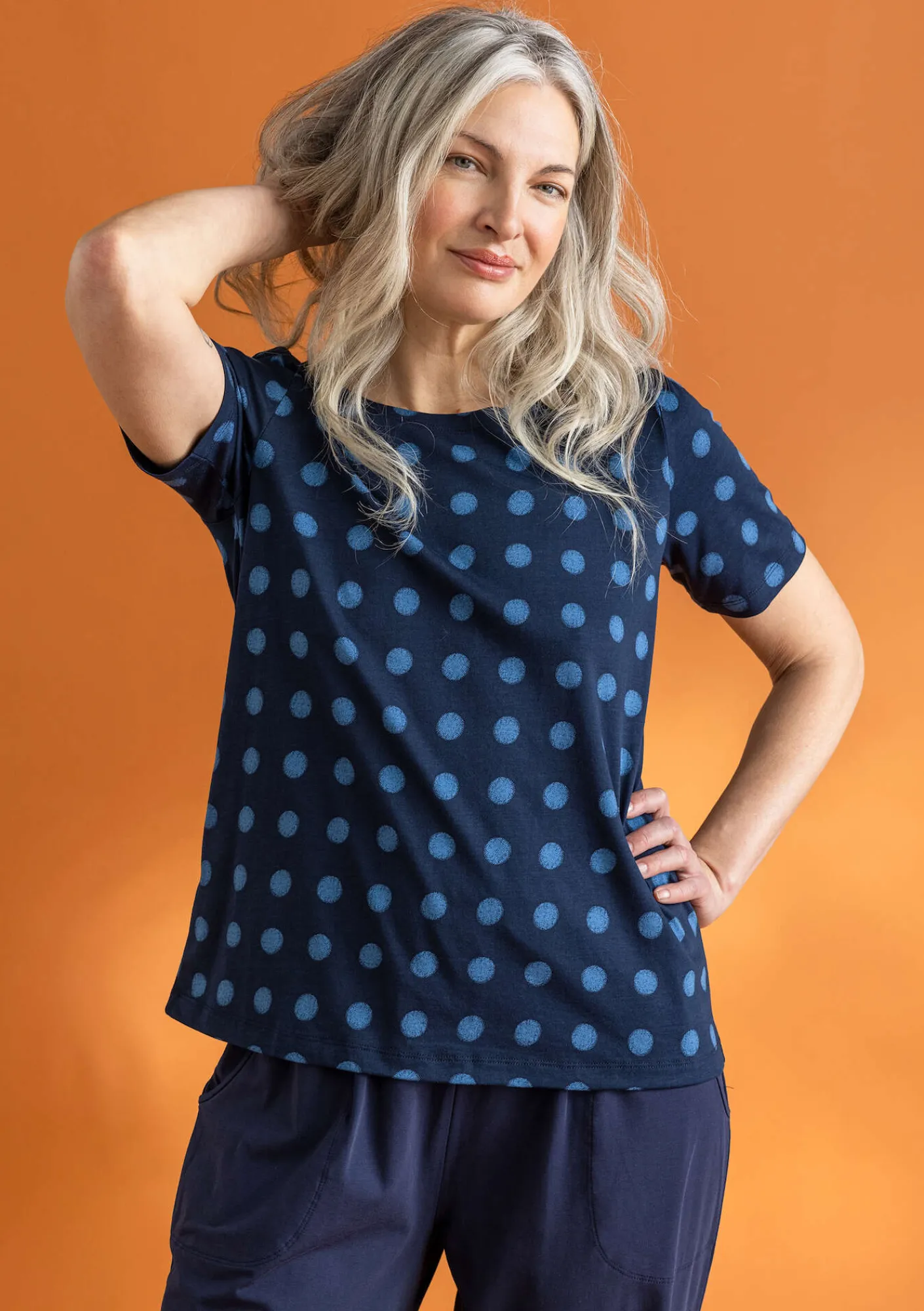 Gudrun Sjödén Trikåtop "Tyra" i ekologisk bomull/modal Mörkindigo/mönstrad Online