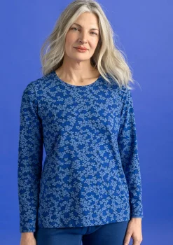 Gudrun Sjödén Trikåtop "Ylva" i ekologisk bomull/elastan Linblå/mönstrad Hot