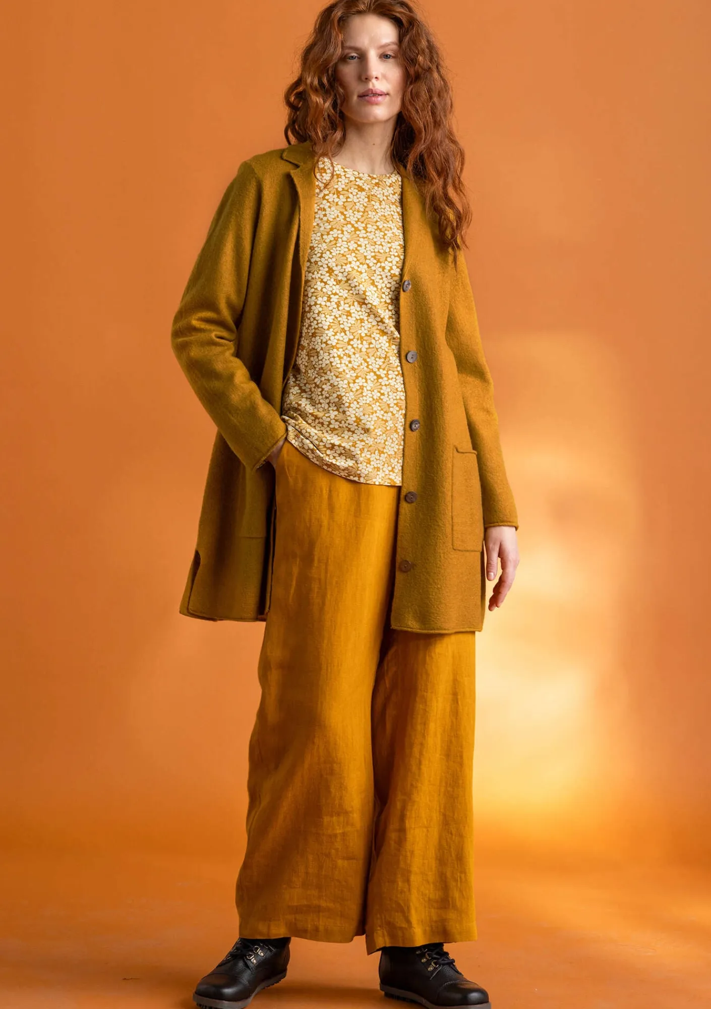 Gudrun Sjödén Trikåtop "Ylva" i ekologisk bomull/elastan Senap/mönstrad Fashion