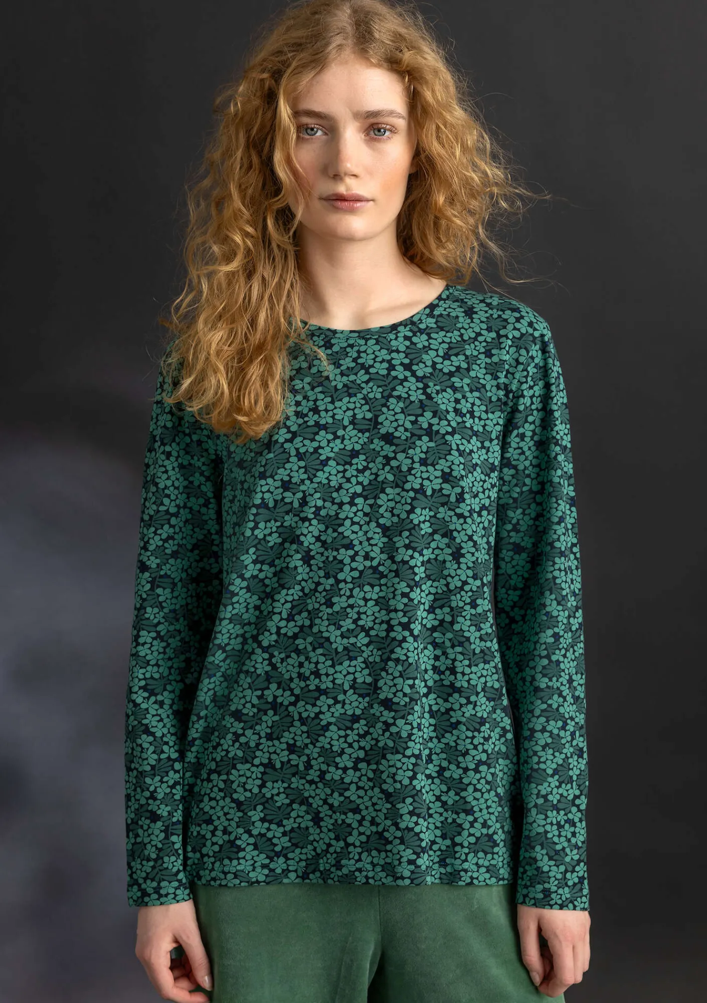 Gudrun Sjödén Trikåtop "Ylva" i ekologisk bomull/elastan Malakit/mönstrad Fashion