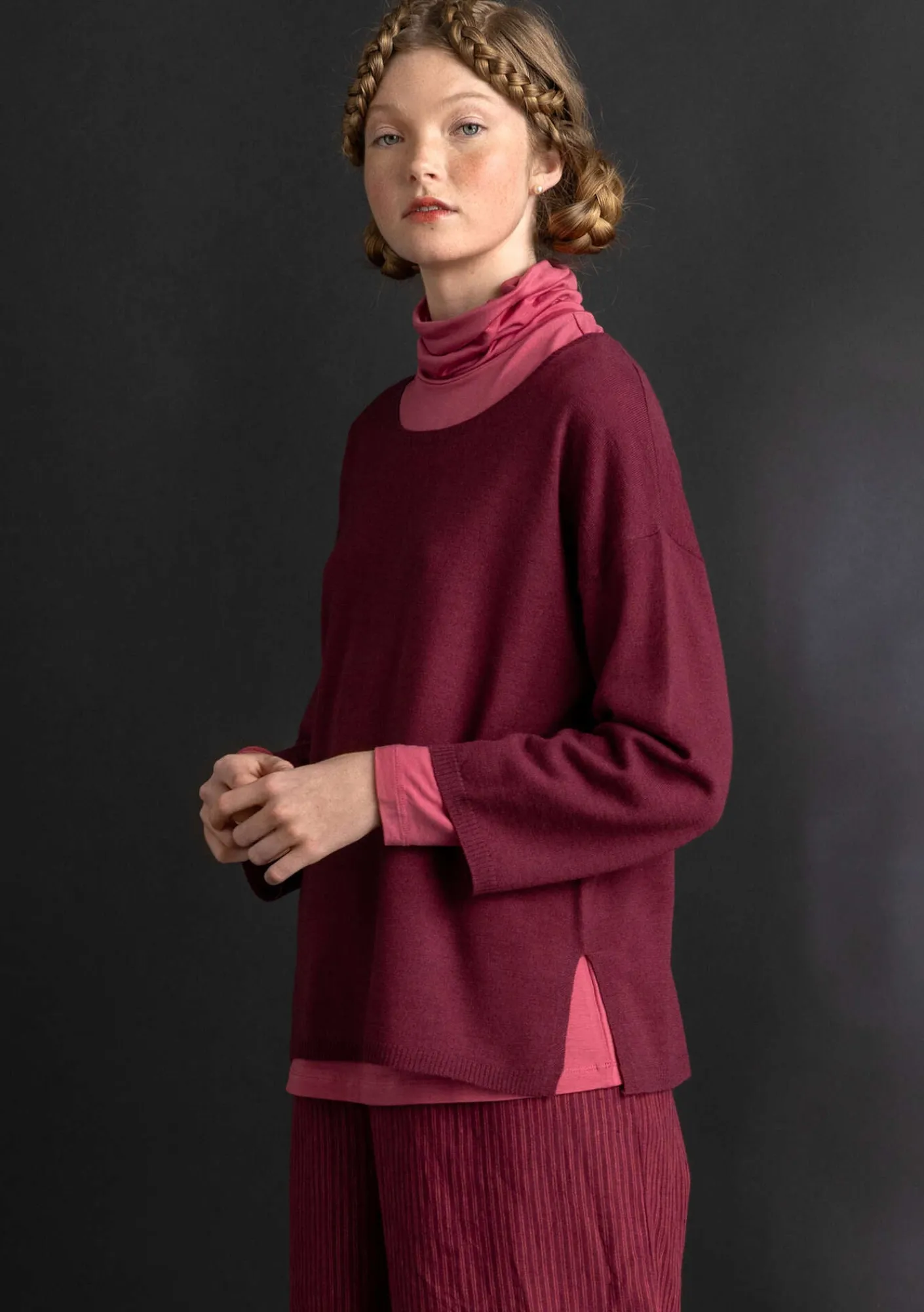 Gudrun Sjödén Tröja i ekologisk ull Vinröd Online