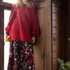 Gudrun Sjödén Velourbyxa "Fyrverkeri" i ekologisk bomull/återvunnen polyester Aubergine/mönstrad Outlet