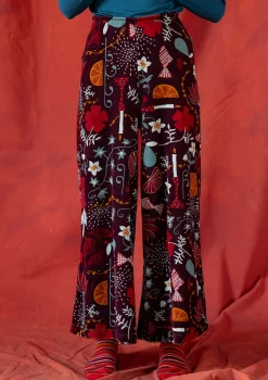 Gudrun Sjödén Velourbyxa "Fyrverkeri" i ekologisk bomull/återvunnen polyester Aubergine/mönstrad Outlet