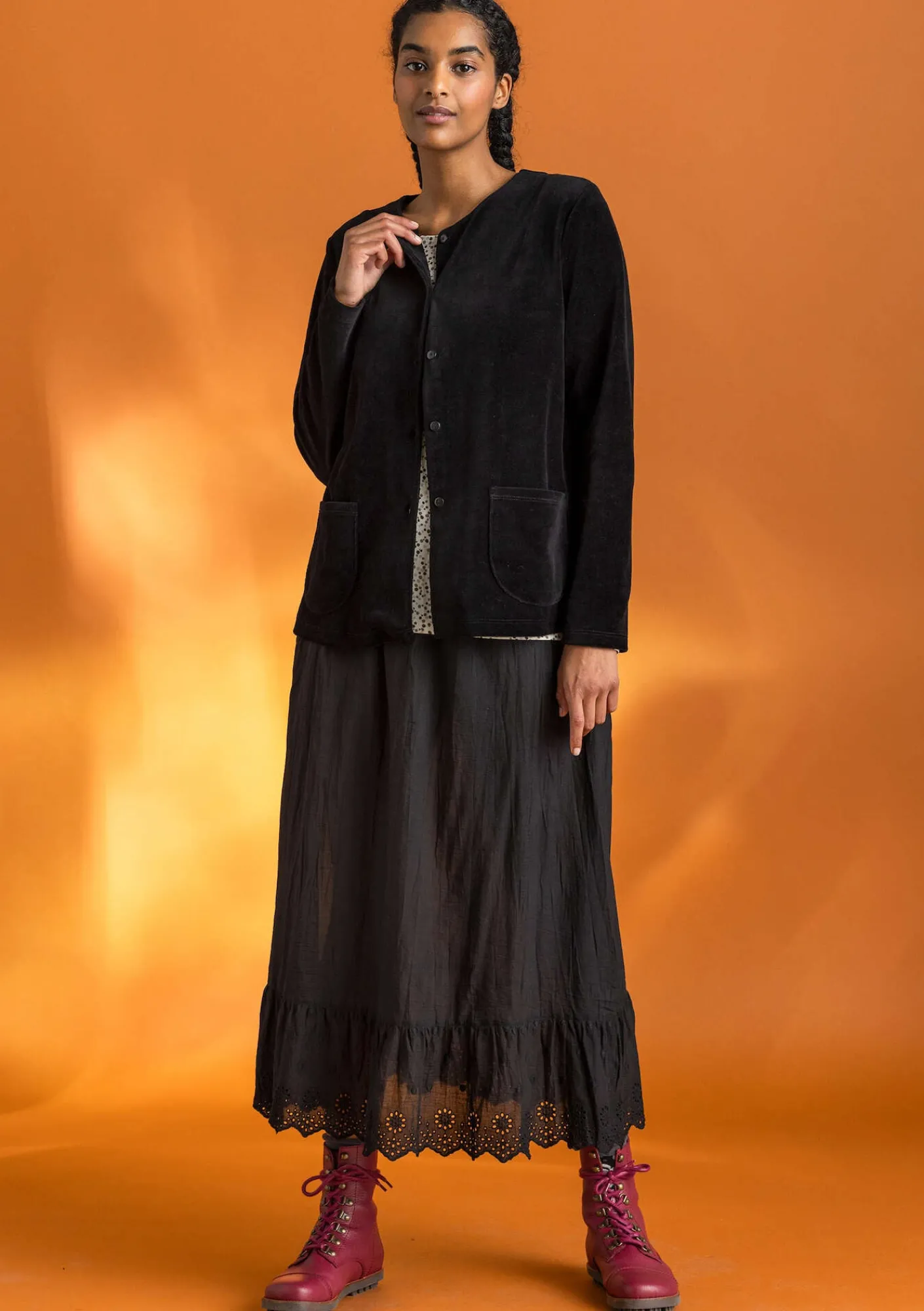 Gudrun Sjödén Velourkofta i ekologisk bomull/återvunnen polyester Svart Outlet
