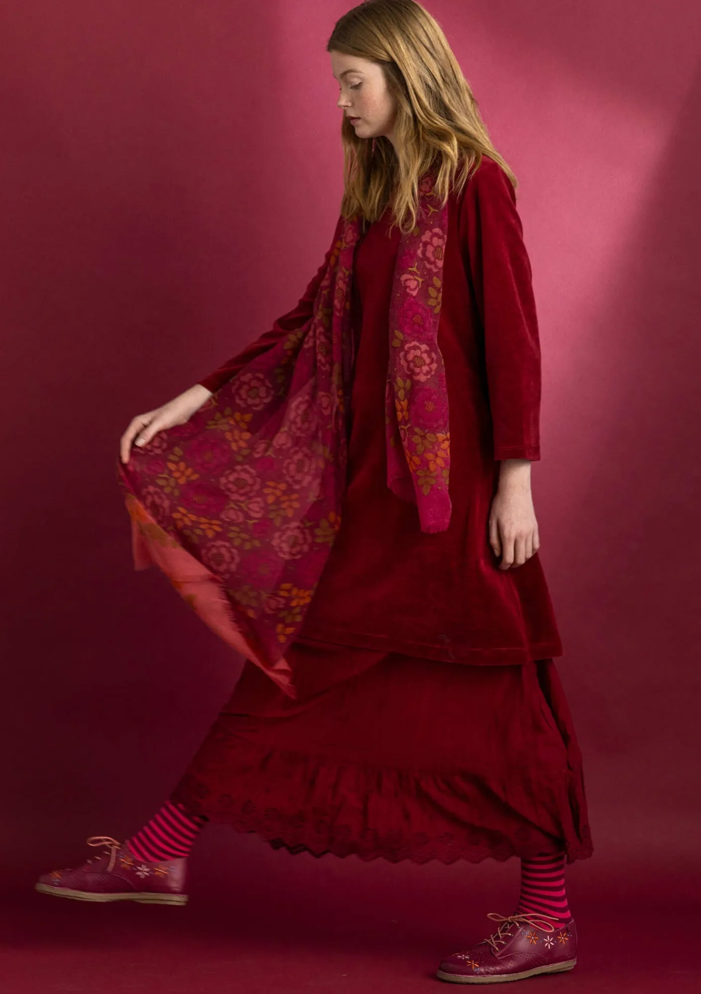 Gudrun Sjödén Velourtunika i ekologisk bomull/återvunnen polyester Granatäpple Online