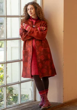 Gudrun Sjödén Vändbar stickad kappa "Aria" i filtad ull Rödcurry Sale