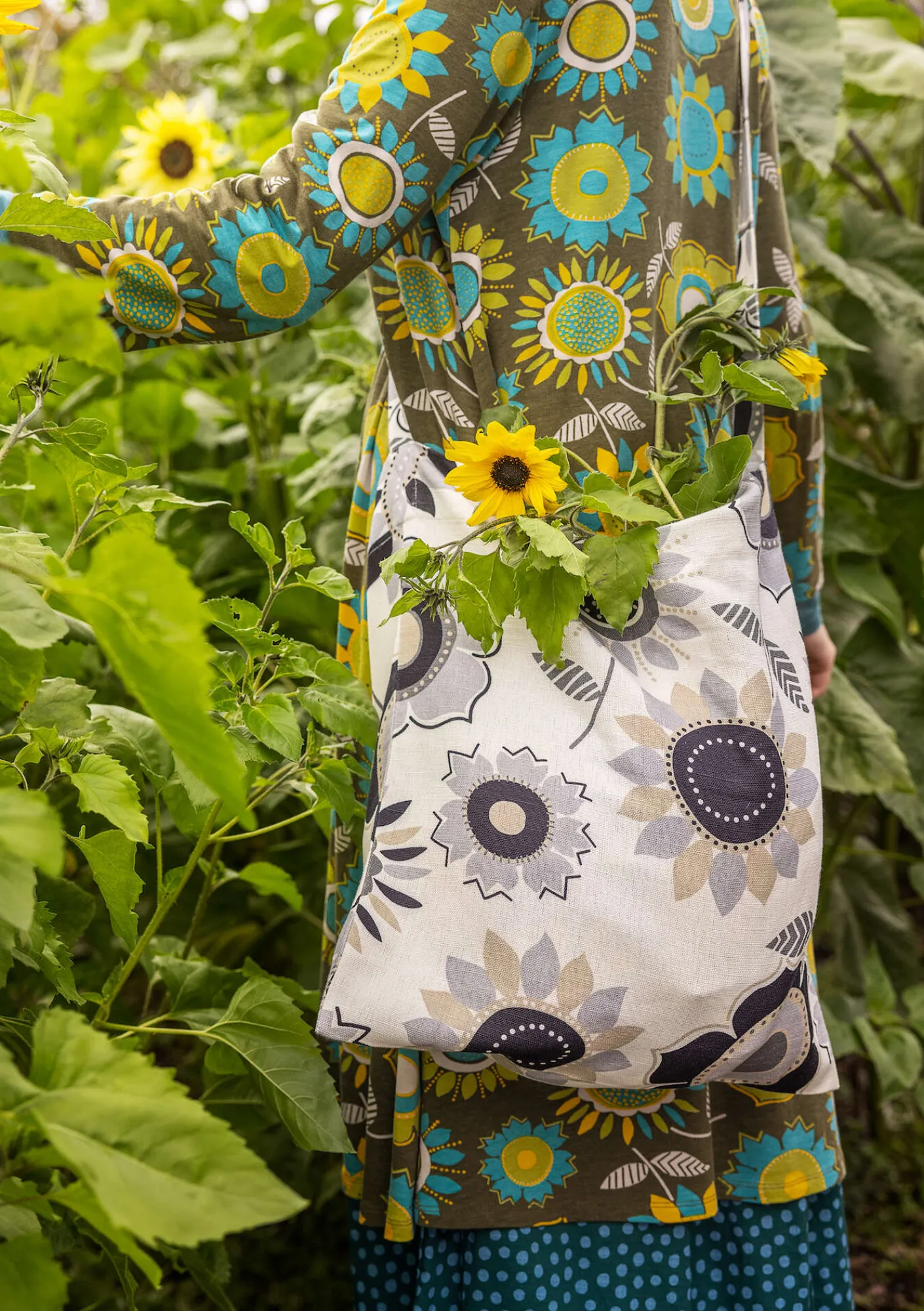 Gudrun Sjödén Väska "Sunflower" i ekologisk bomull/lin Oblekt Fashion