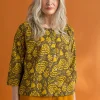 Gudrun Sjödén Vävd blus ”Hedda” i ekologisk bomull Mörkoliv/mönstrad Outlet