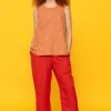 Gudrun Sjödén Vävd byxa "Margit" i lin/modal Papegojröd Fashion